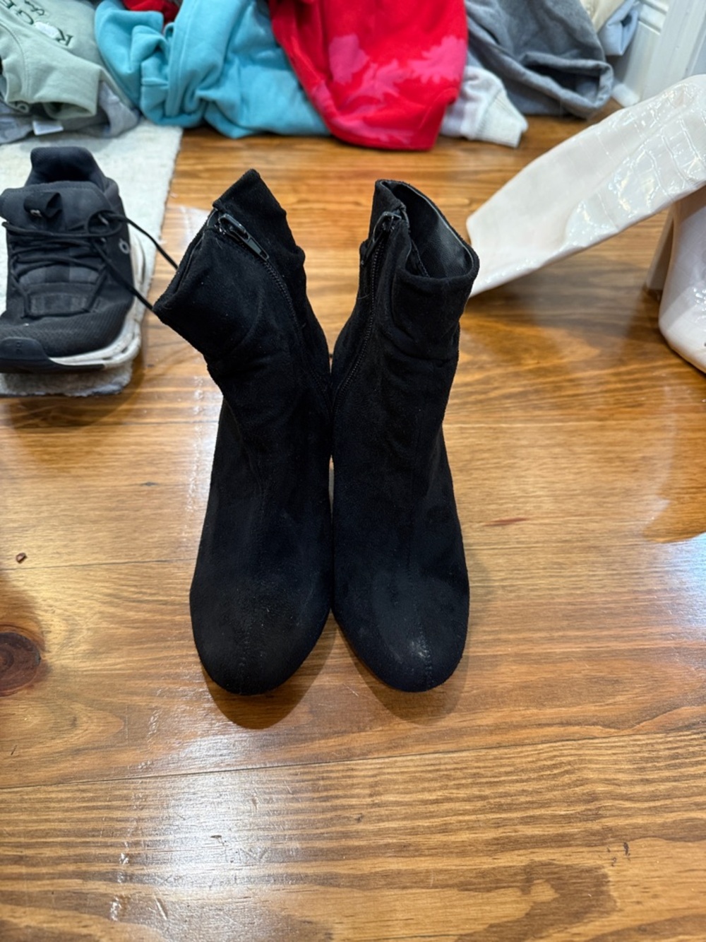 Women's Black Suede Ankle Boots with Side Zip